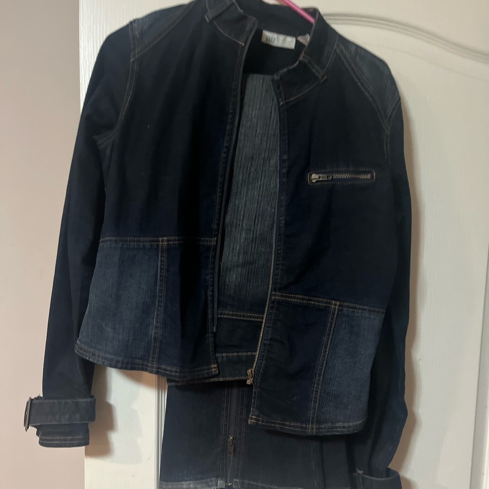 2 pc women dark denim set, Jacket Sz L, Pants Sz 11